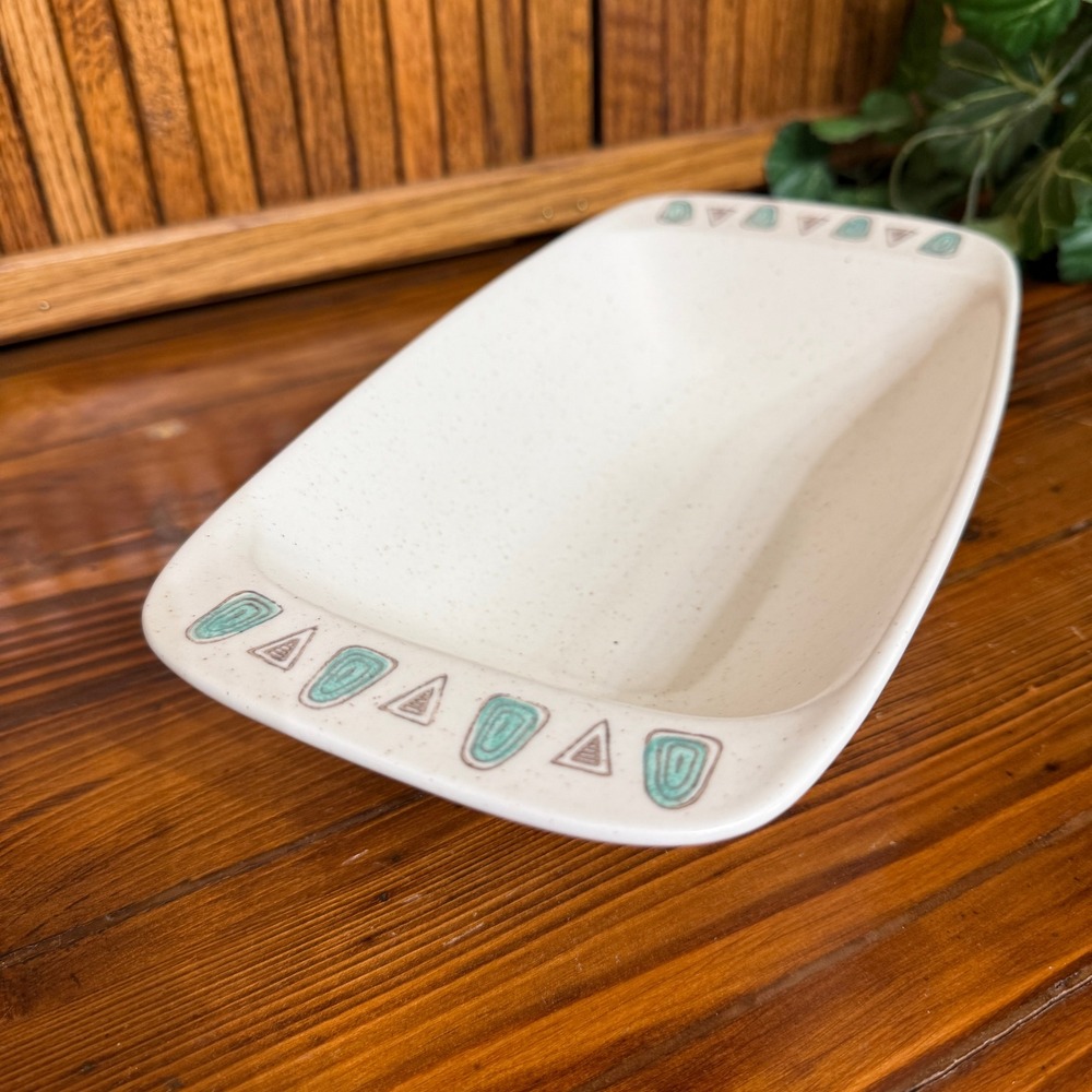 Metlox Poppytrail Navajo Serving Dish Vtg MCM Tan Teal Speckled Good Condition